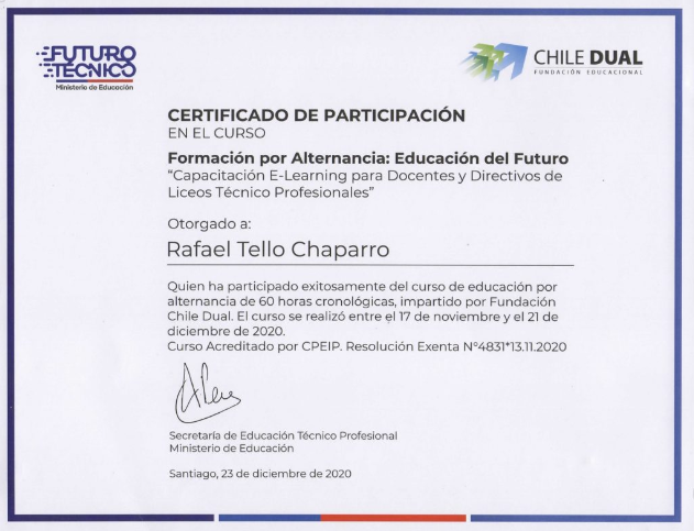 Dos Docentes Del Liceo Bicentenario Industrial De Electrotecnia Ramón Barros Luco Obtienen Certificación Por Curso De Alternancia